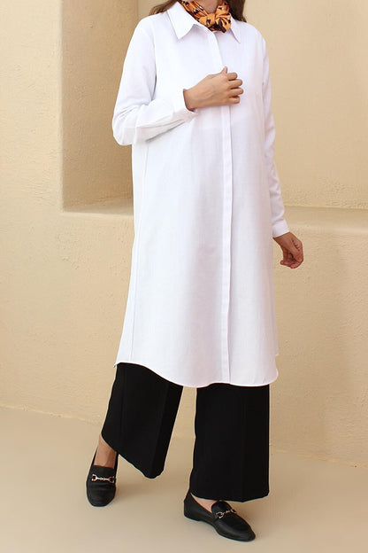 White Hidden Placket Shirt Tunic