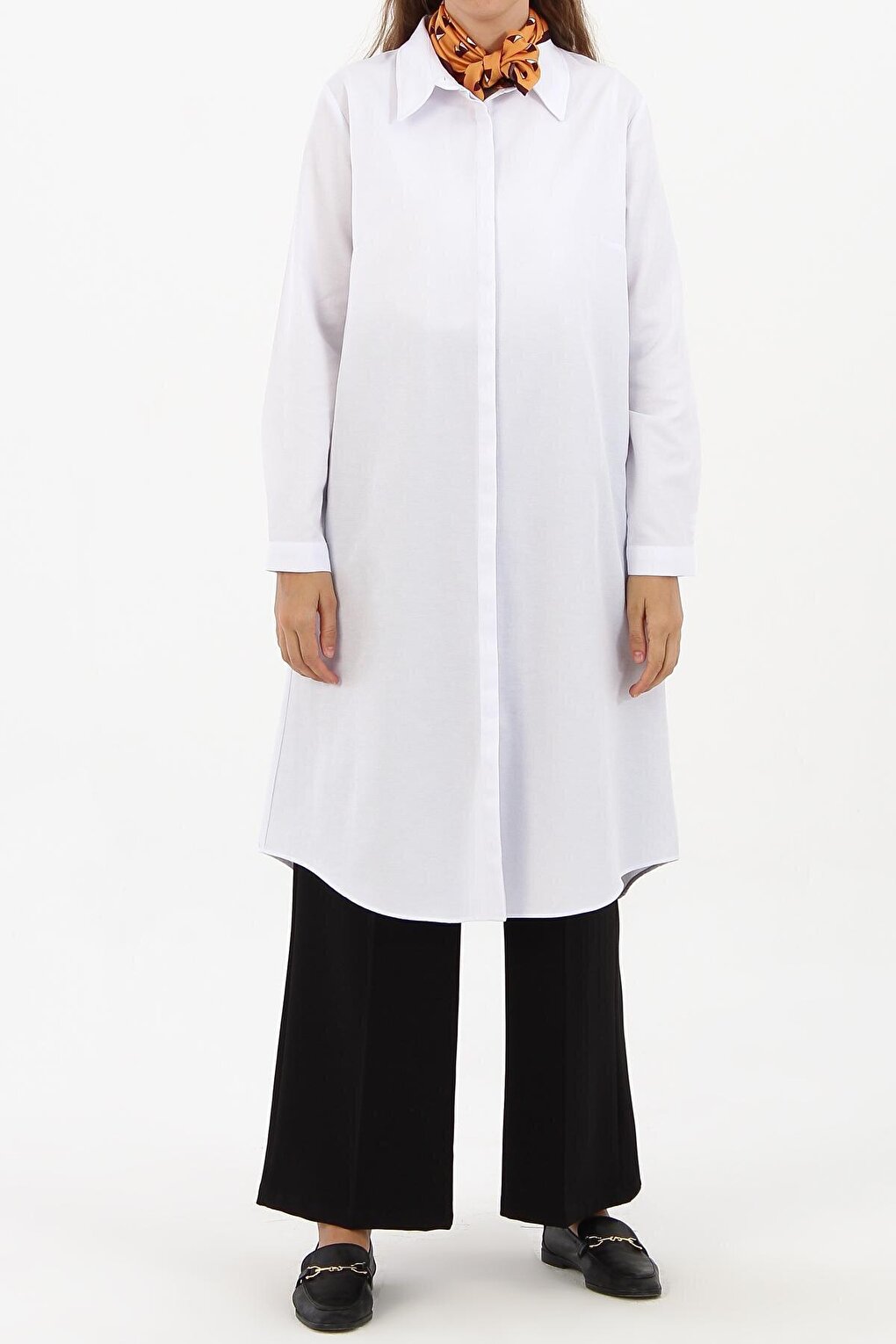 White Hidden Placket Shirt Tunic