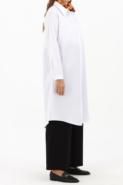 White Hidden Placket Shirt Tunic