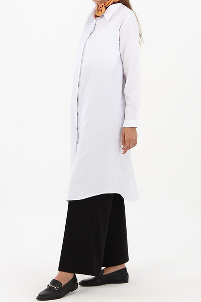 White Hidden Placket Shirt Tunic