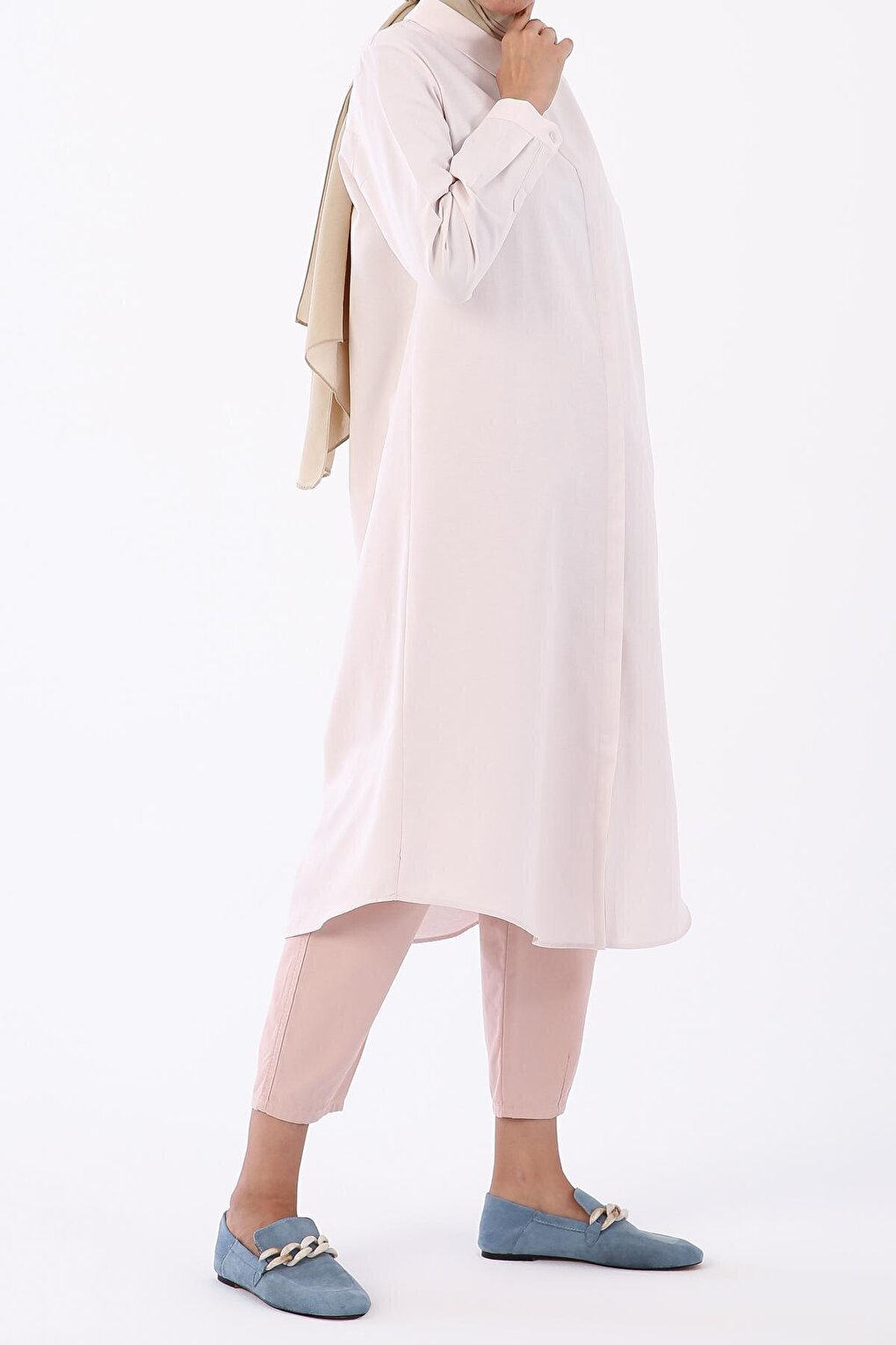 Light Pink Hidden Placket Shirt Tunic