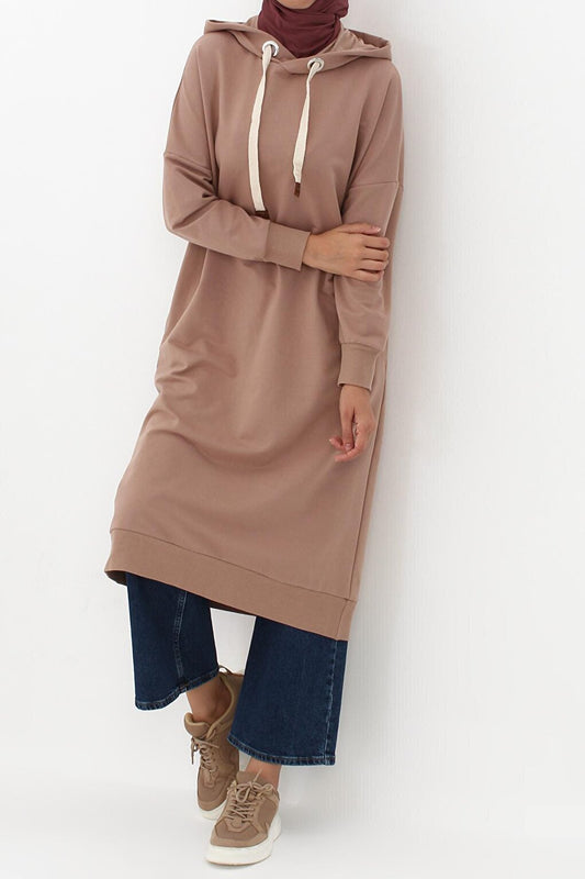 Mink Eyelet Hooded Sweat Tunic with Pockets