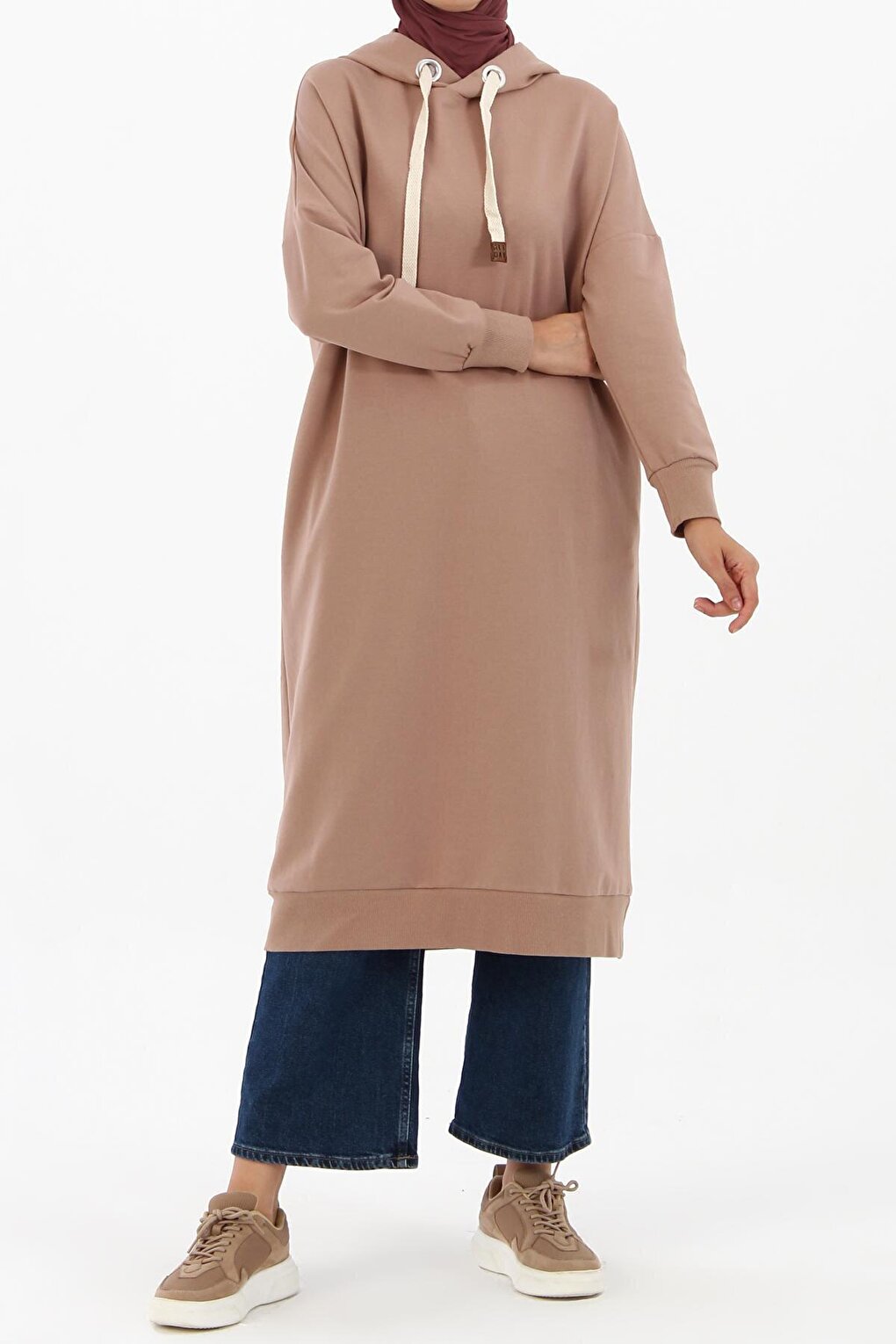 Mink Eyelet Hooded Sweat Tunic with Pockets