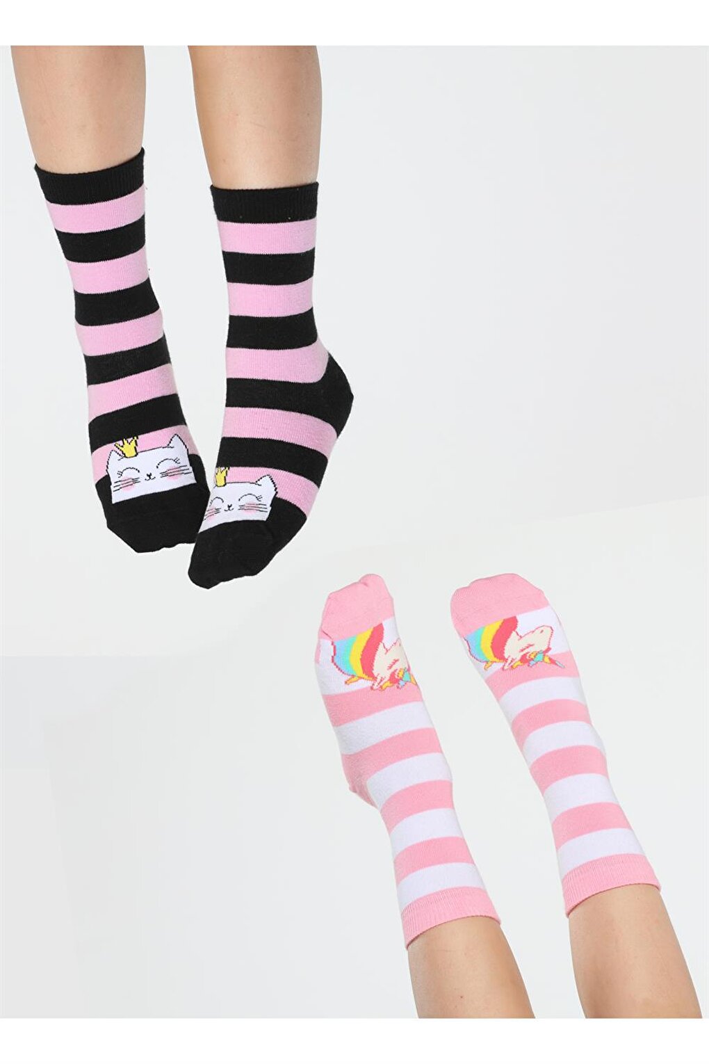 Cat &amp; Unicorn 2 Pack Girls Socks