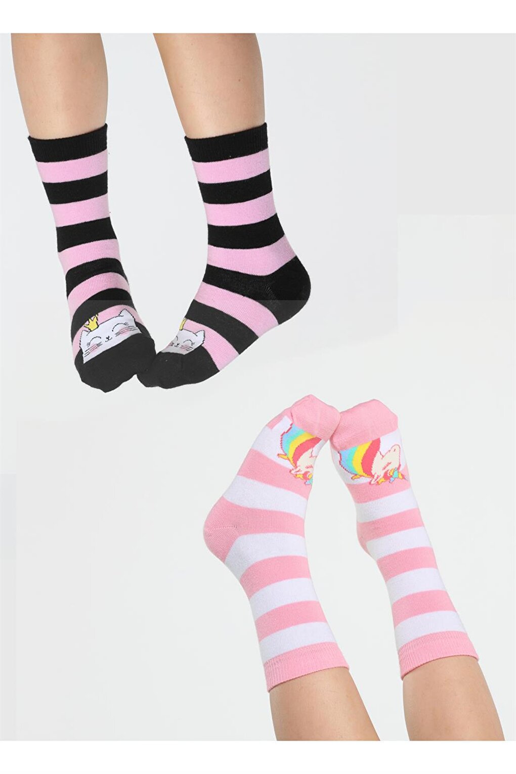 Cat &amp; Unicorn 2 Pack Girls Socks