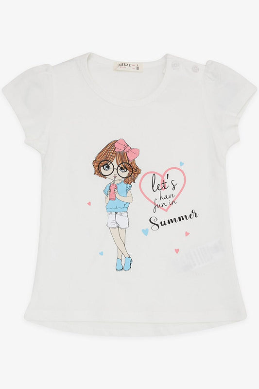 Girls' T-Shirt Summer Themed Cool Girl Printed Ecru (Age 2-6)