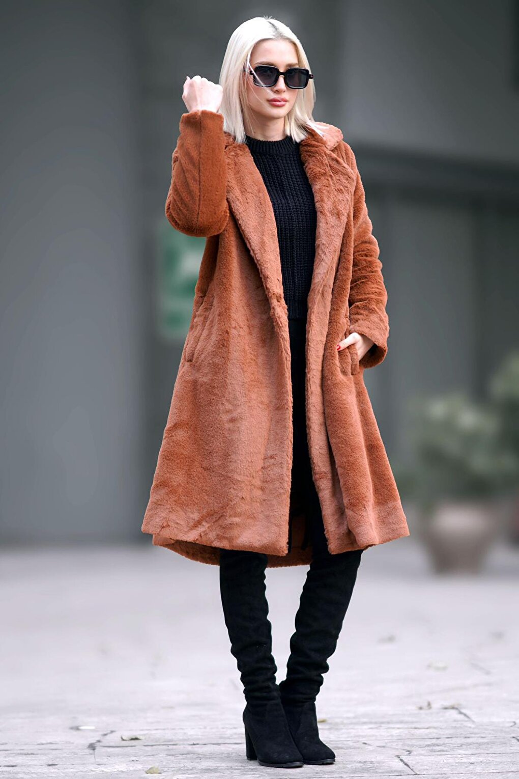 Camel Soft Textured Plush Coat