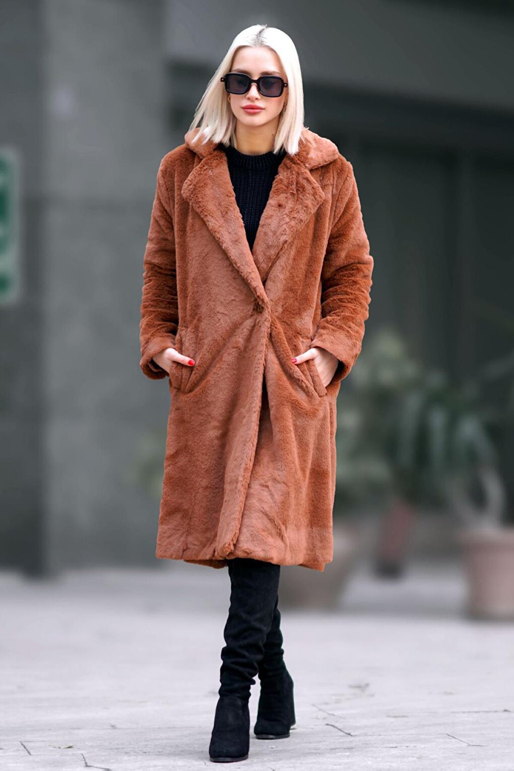 Camel Soft Textured Plush Coat