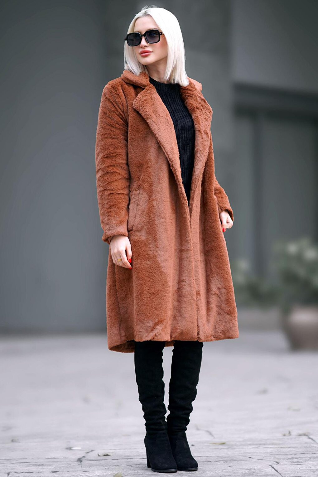 Camel Soft Textured Plush Coat