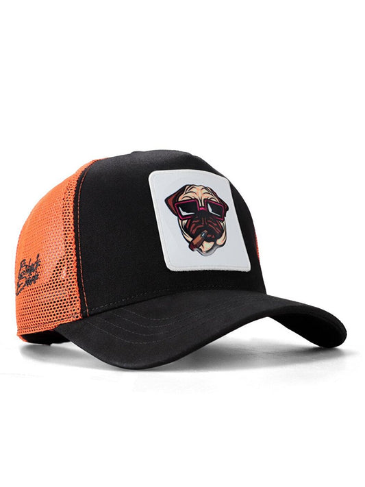 V1 Trucker Dog - Unisex Black-Orange Hat (Cap) with 5 Code Logo