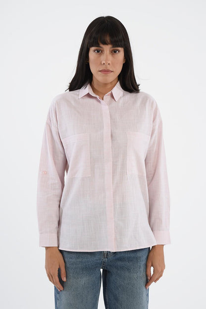 Light Pink Comfortable Fit Long Shirt with Pockets 75355-203