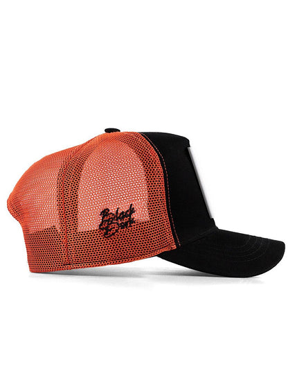 V1 Trucker Dog - Unisex Black-Orange Hat (Cap) with 5 Code Logo