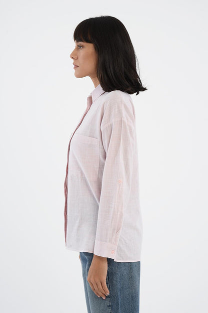 Light Pink Comfortable Fit Long Shirt with Pockets 75355-203