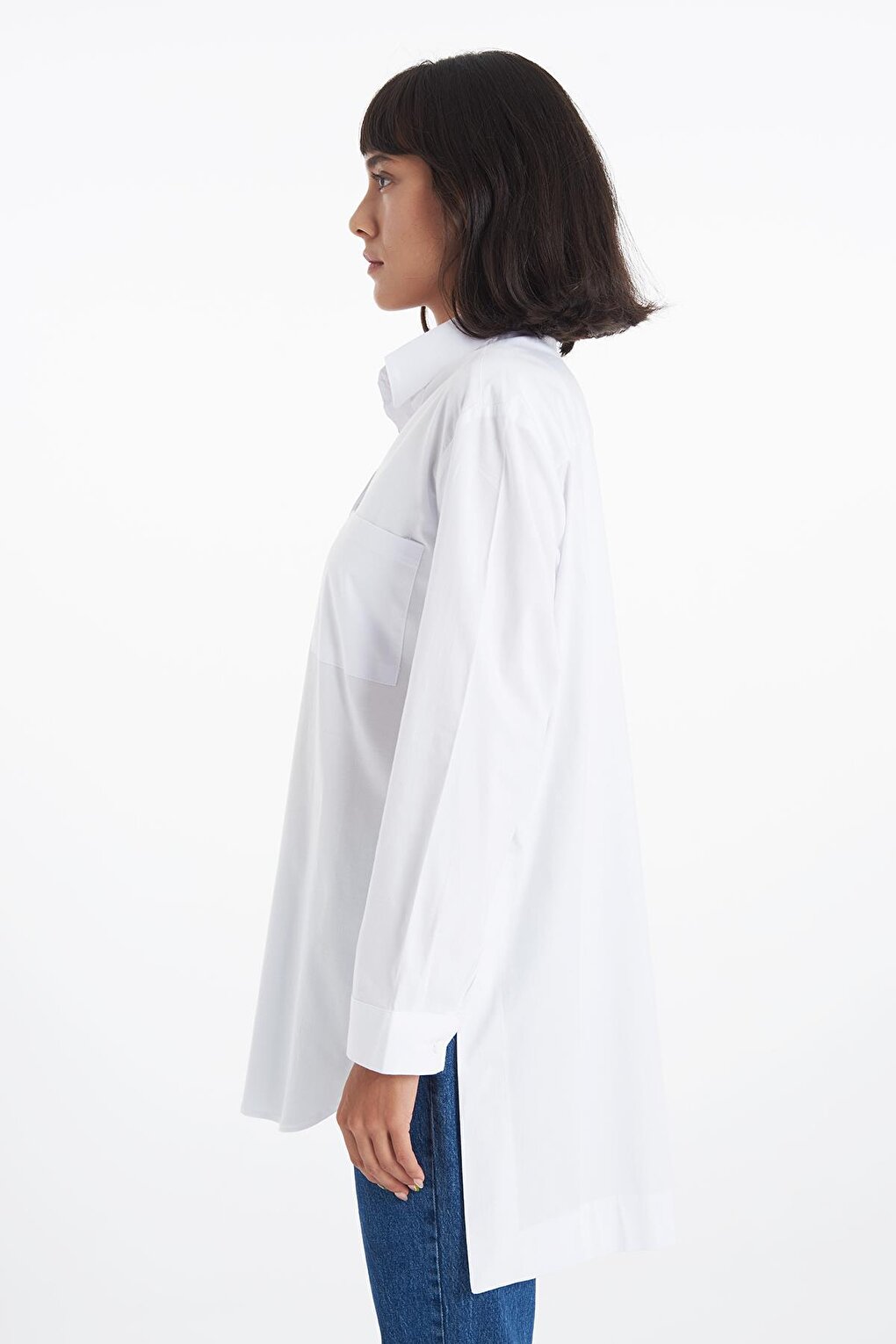 Oversize Long Buttoned Slit White Shirt 75354-008