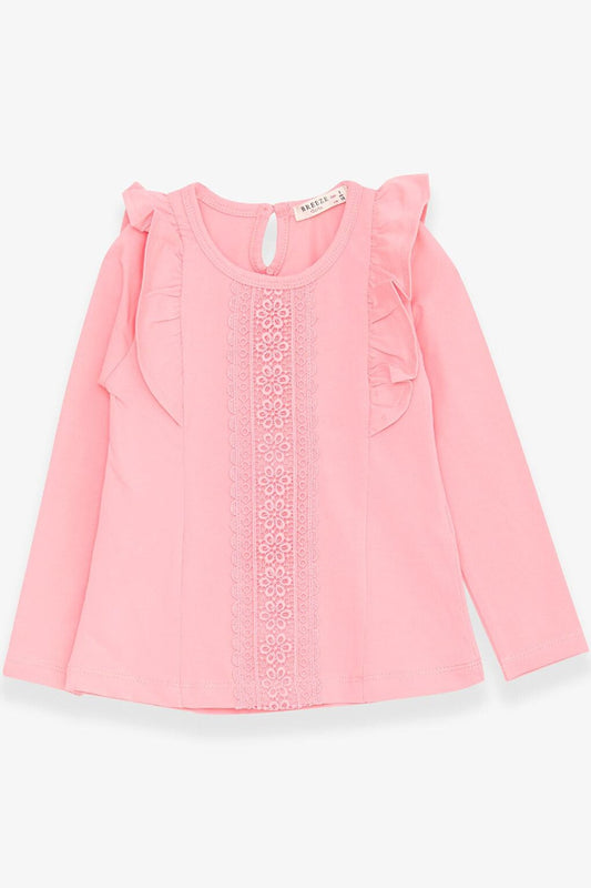 Girl's Long Sleeve T-Shirt Laced Ruffle Powder (Ages 3-8)