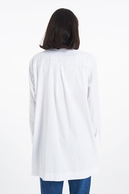 Oversize Long Buttoned Slit White Shirt 75354-008