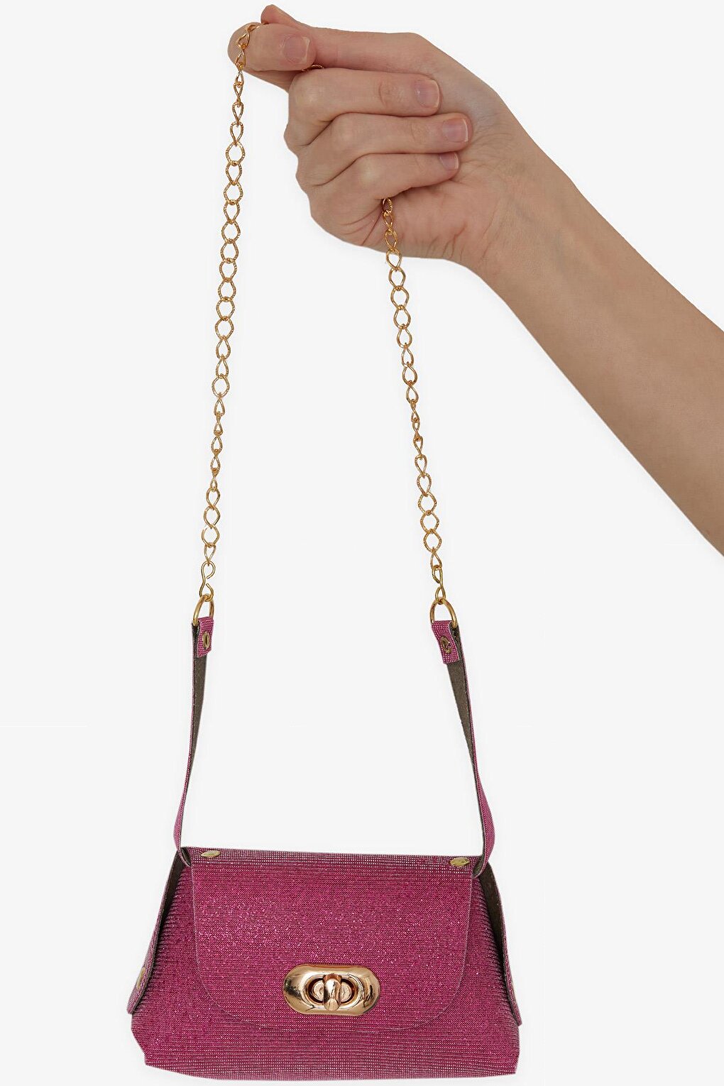 Kids Chain Silvery Mini Shoulder Bag Fuchsia