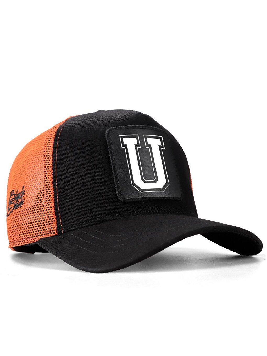 V1 Trucker U Letter - Unisex Black-Orange Hat (Cap) with 2 Code Logo