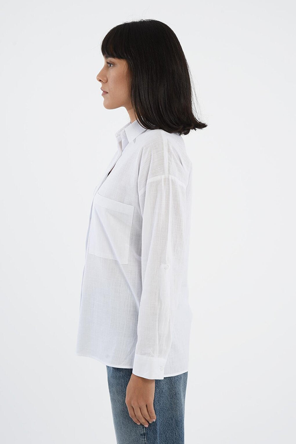 White Comfortable Fit Long Shirt with Pockets 75355-008