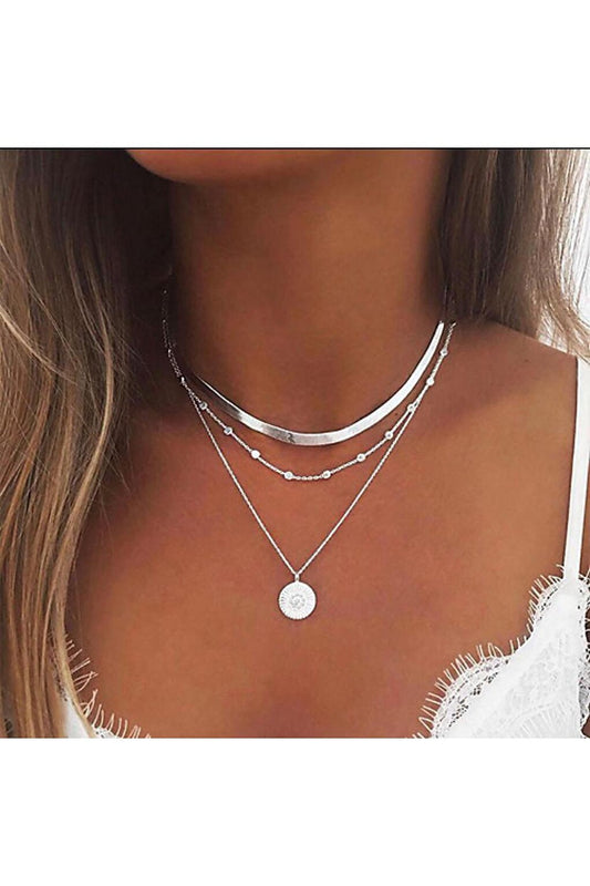 Triple Plate Silver Color Necklace