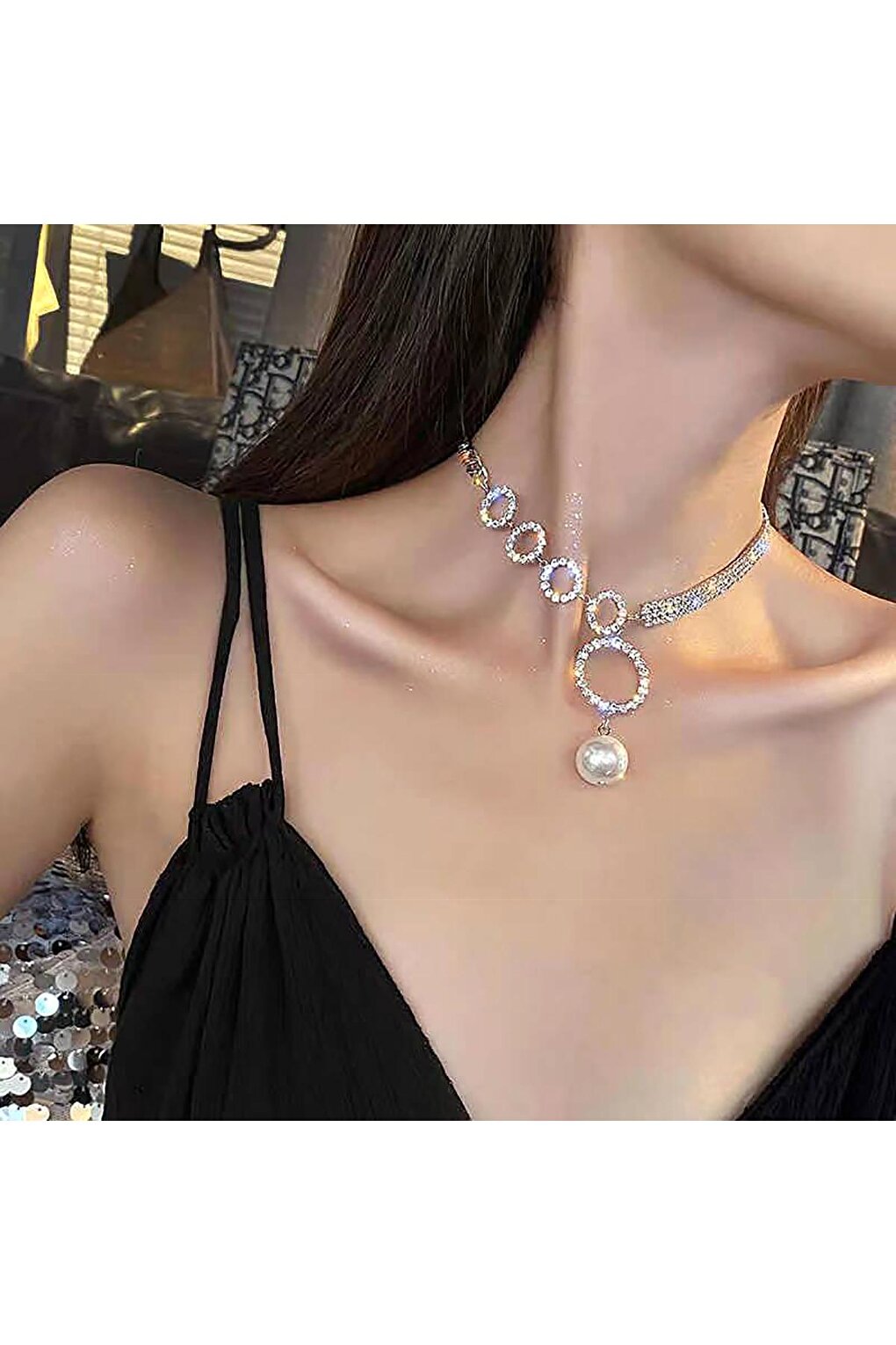 Stone and Pearl Choker Necklace