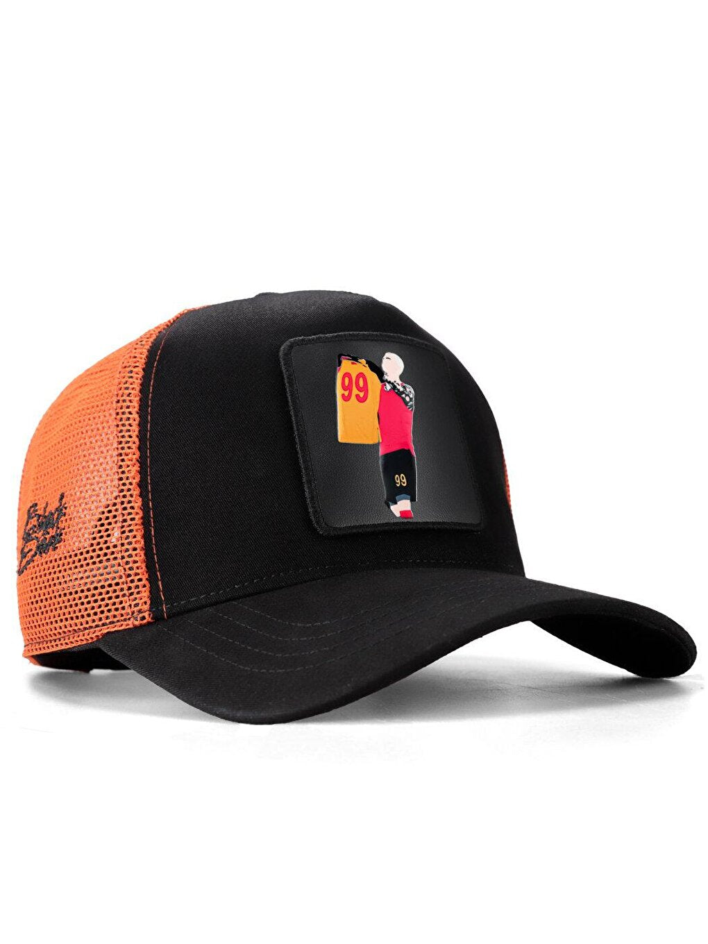 V1 Trucker Football Player - Unisex Black-Orange Hat (Cap) with 3 Code Logo