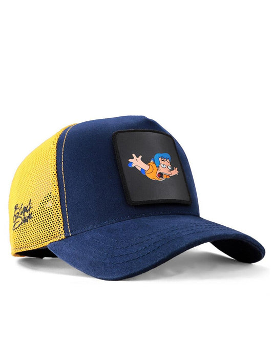 V1 Trucker Cartoon - 1 Unisex Navy Blue-Yellow Hat (Cap) with Code Logo