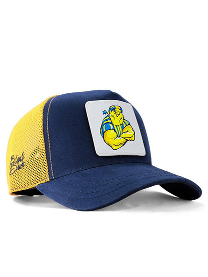 V1 Trucker Canary - Unisex Navy Blue-Yellow Hat (Cap) with 1 Code Logo