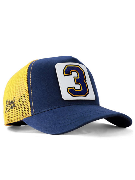 V1 Trucker Number 3 - Unisex Navy Blue-Yellow Hat (Cap) with 3 Code Logo