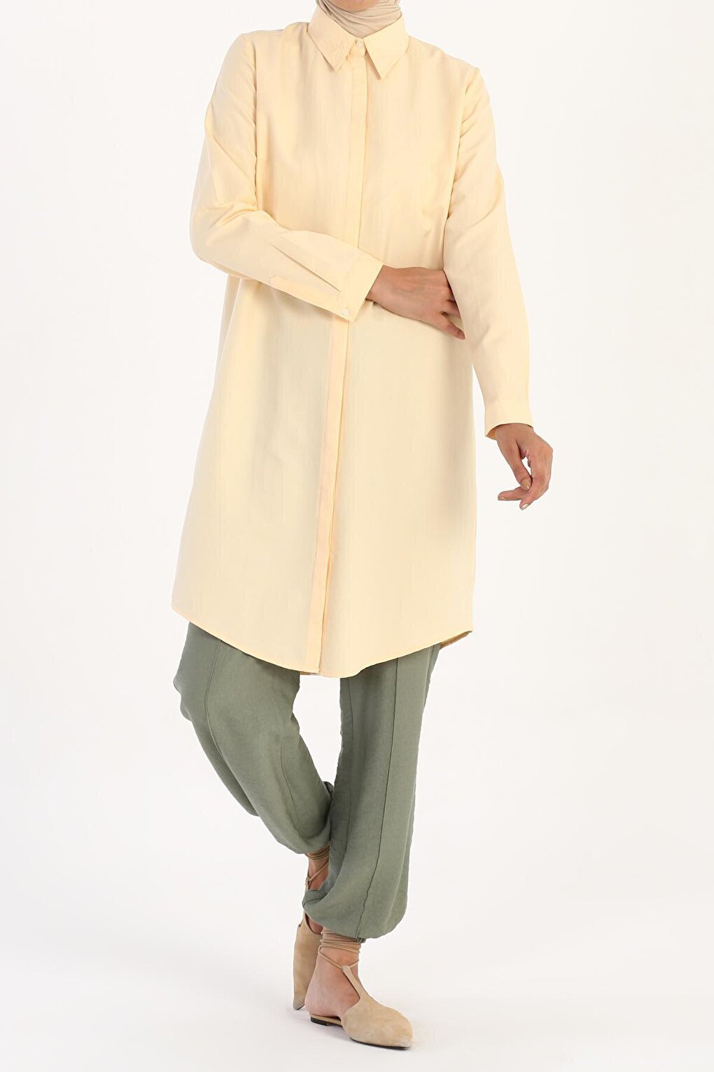 Yellow Hidden Placket Basic Shirt Tunic