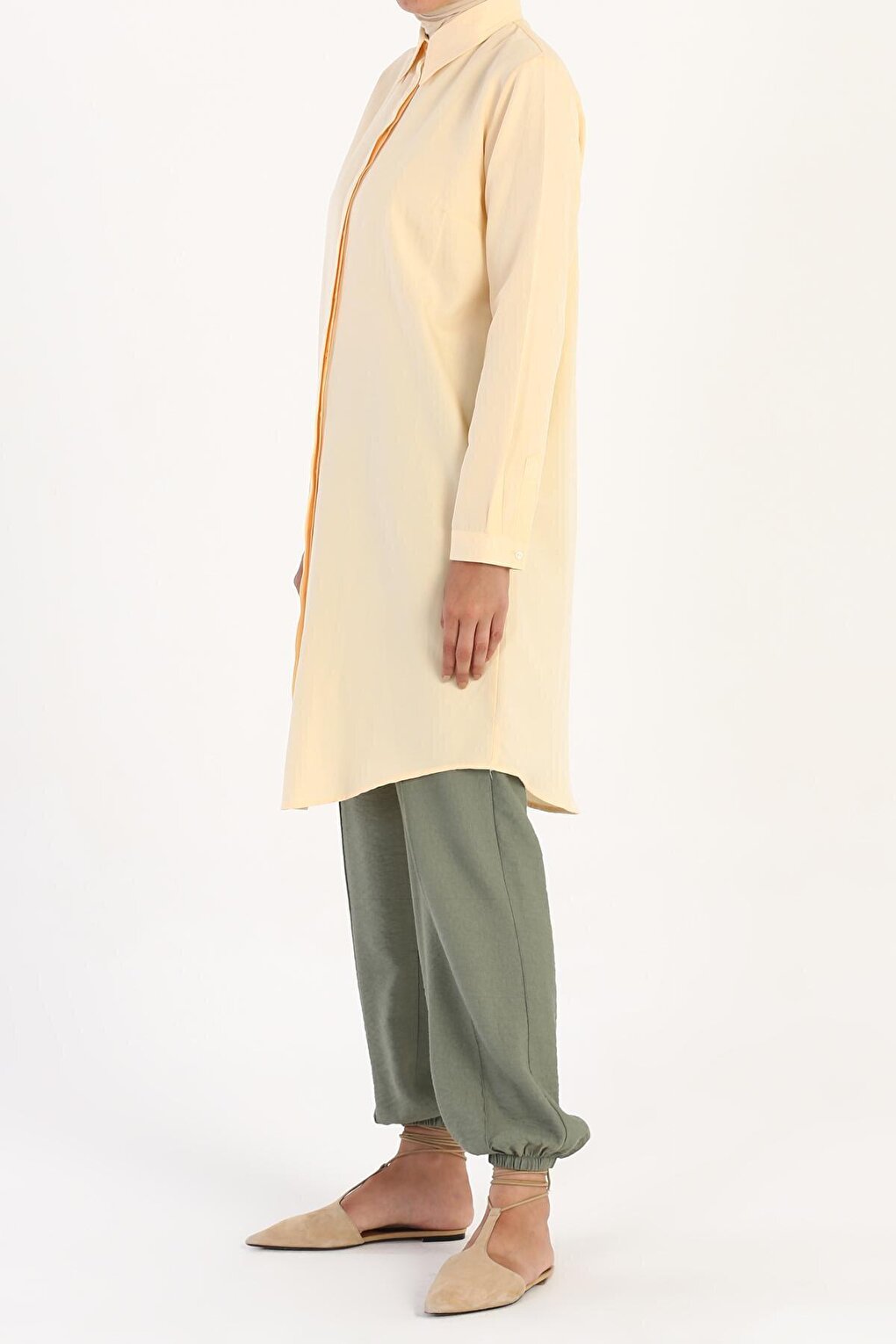 Yellow Hidden Placket Basic Shirt Tunic