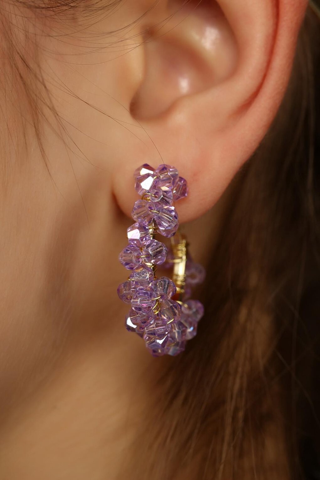 Purple Color 2-Piece Crystal Earring