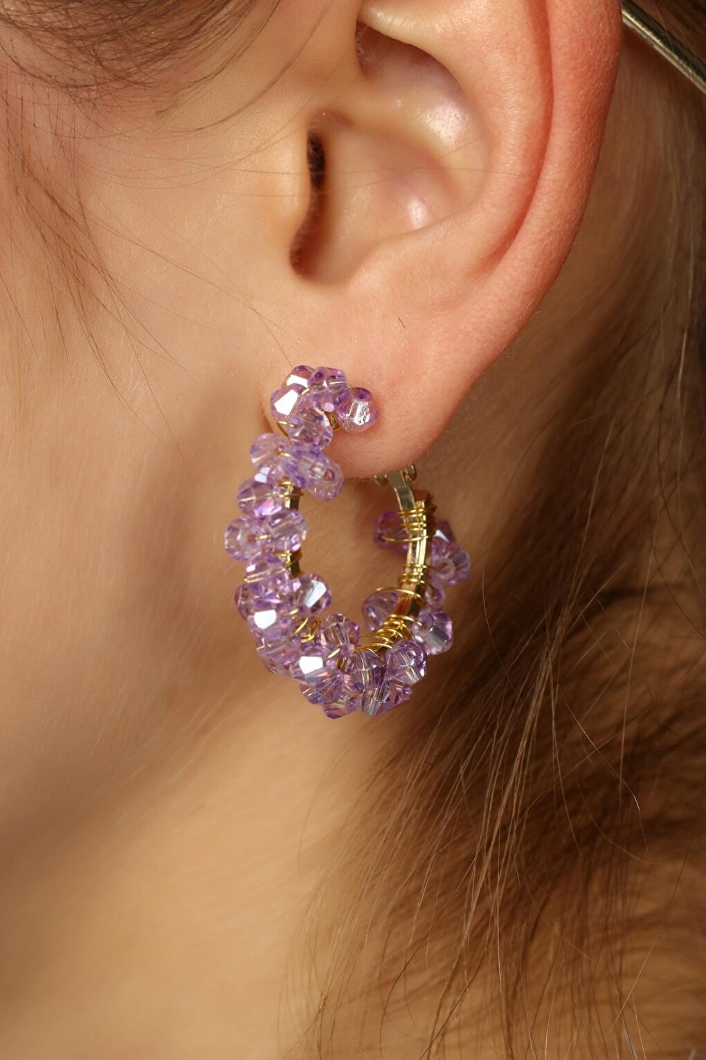 Purple Color 2-Piece Crystal Earring