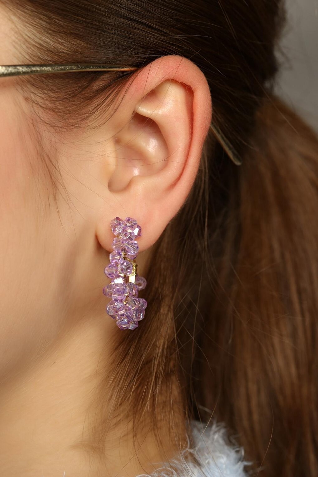 Purple Color 2-Piece Crystal Earring