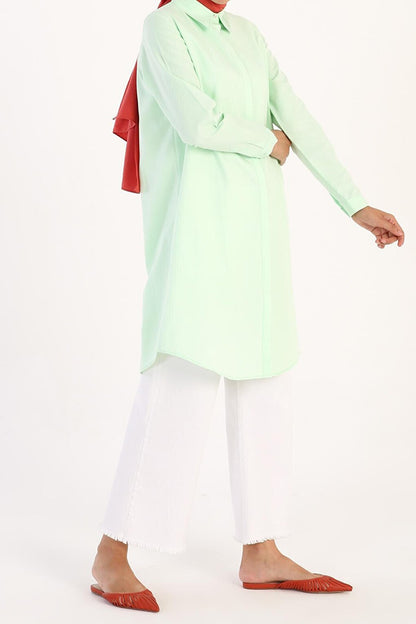 Aqua Green Basic Shirt Tunic with Hidden Placket