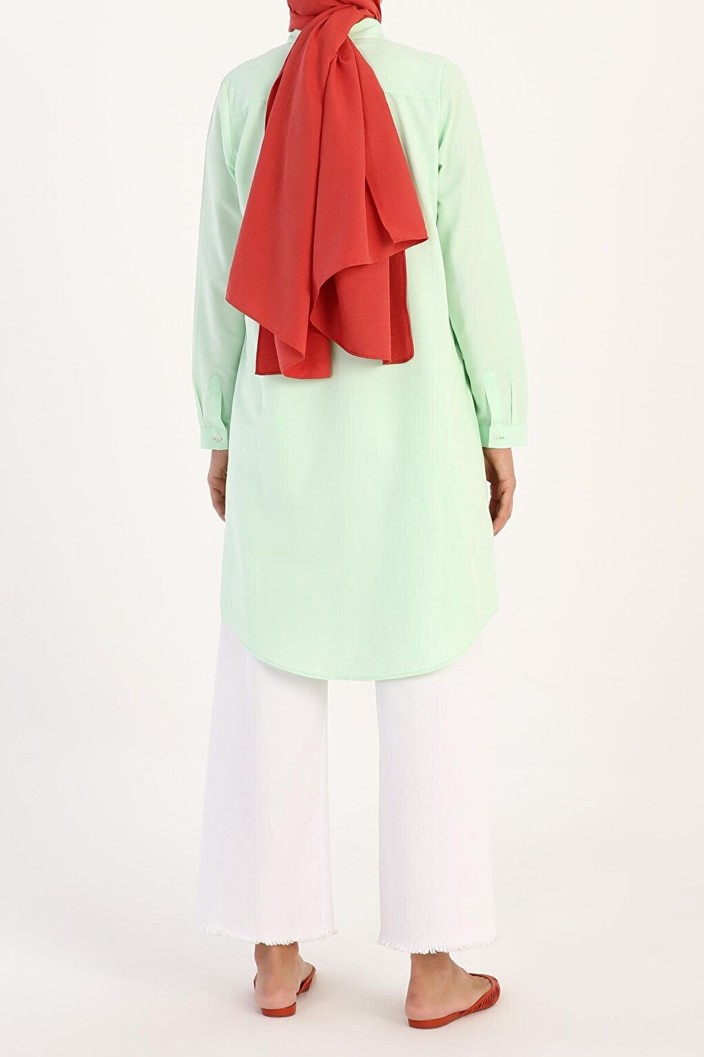 Aqua Green Basic Shirt Tunic with Hidden Placket