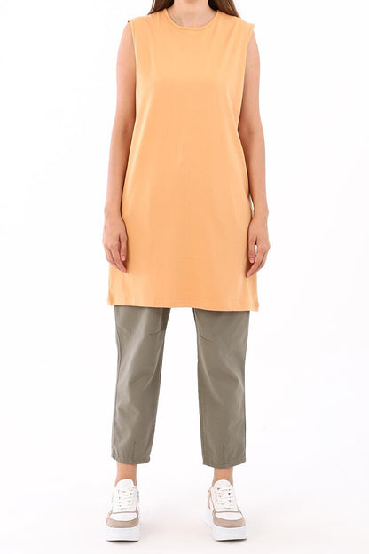 Yellow Collar Piping Sleeveless Basic Tunic