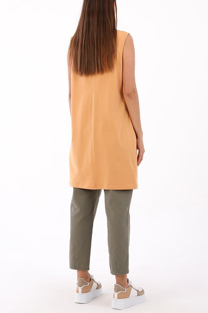 Yellow Collar Piping Sleeveless Basic Tunic