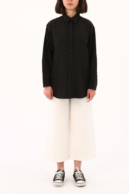 Black Fabric Covered Buttoned Oversize Shirt