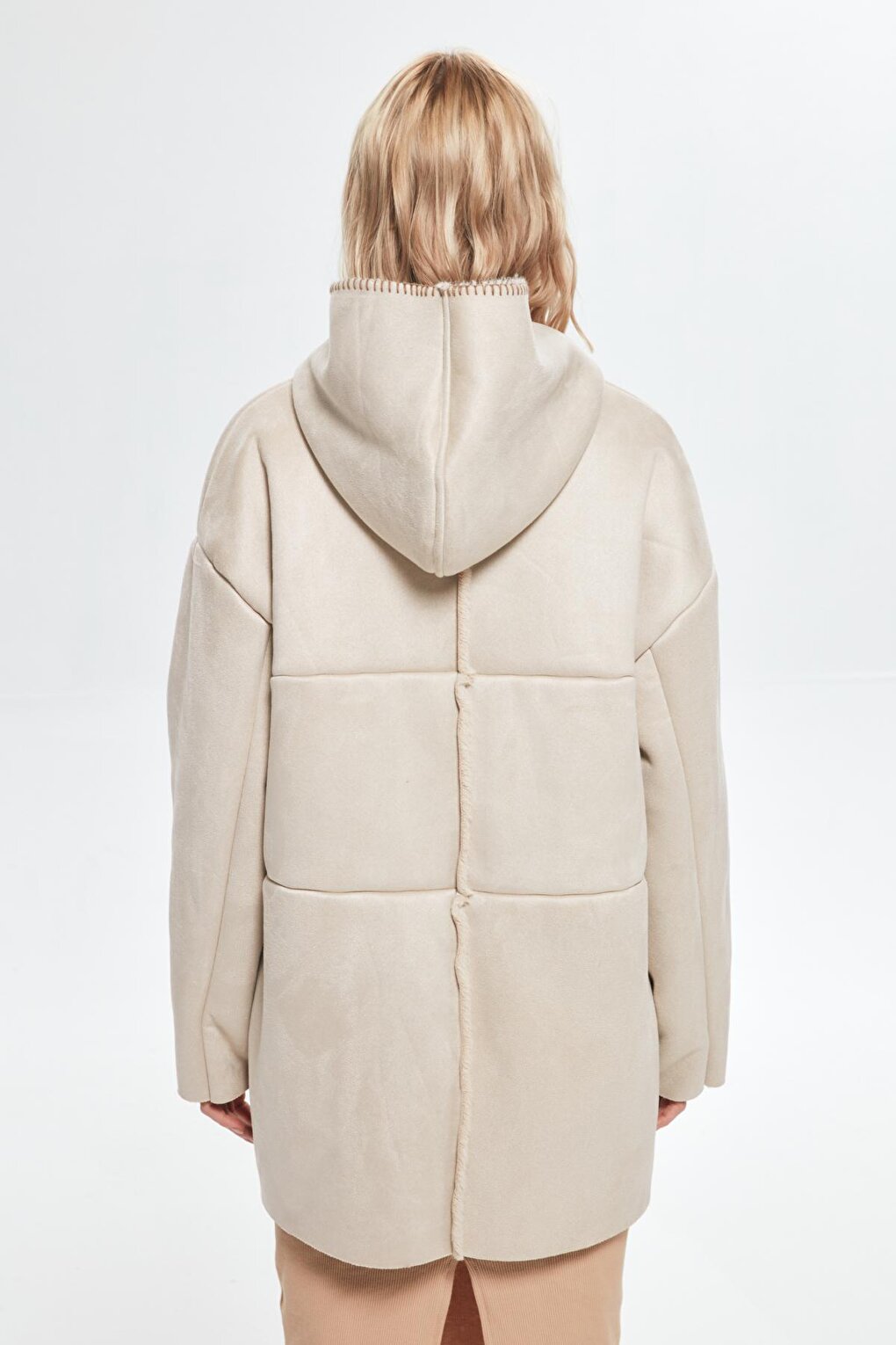 Fur Lined Hooded Coat Stone