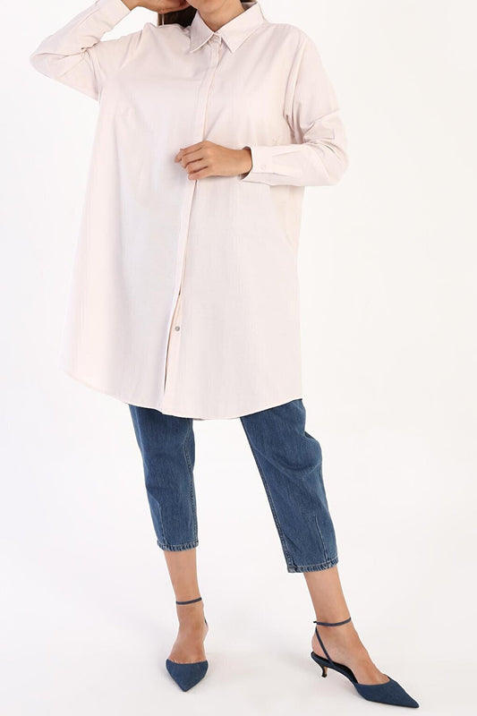 Light Pink Hidden Placket Basic Shirt Tunic