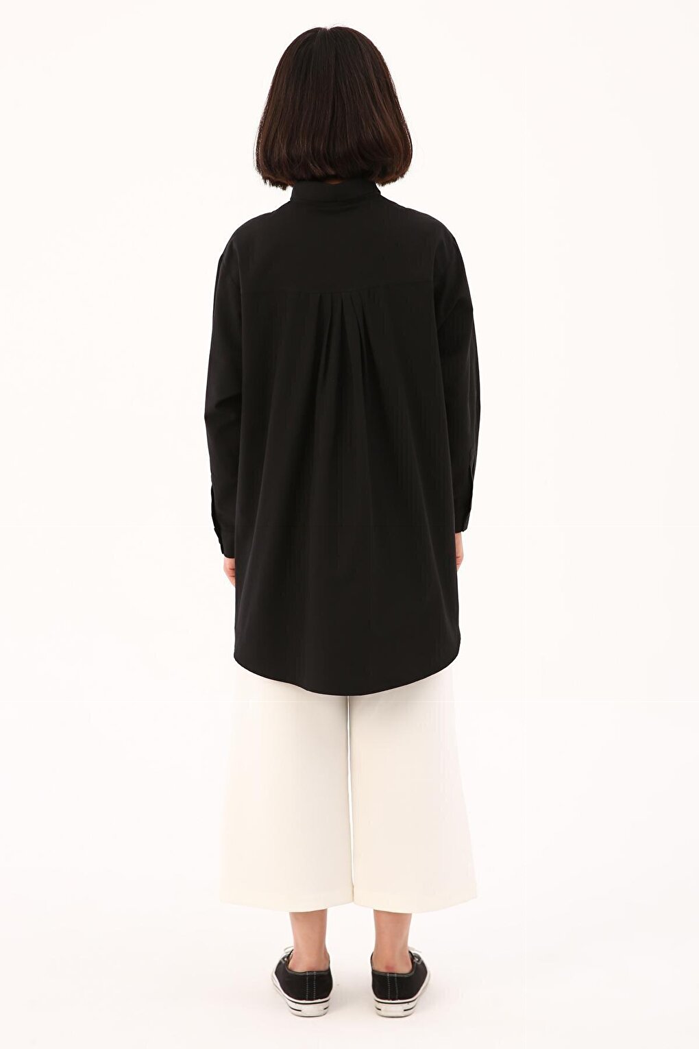 Black Fabric Covered Buttoned Oversize Shirt