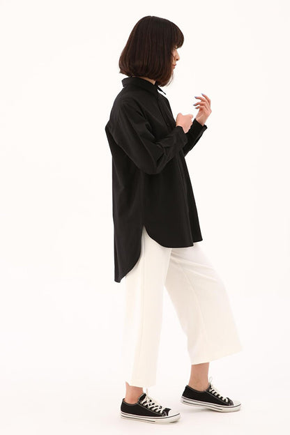 Black Fabric Covered Buttoned Oversize Shirt