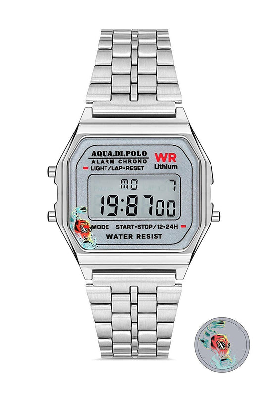 Unisex Silver Retro Mask Patterned Digital Wristwatch Apwa064900