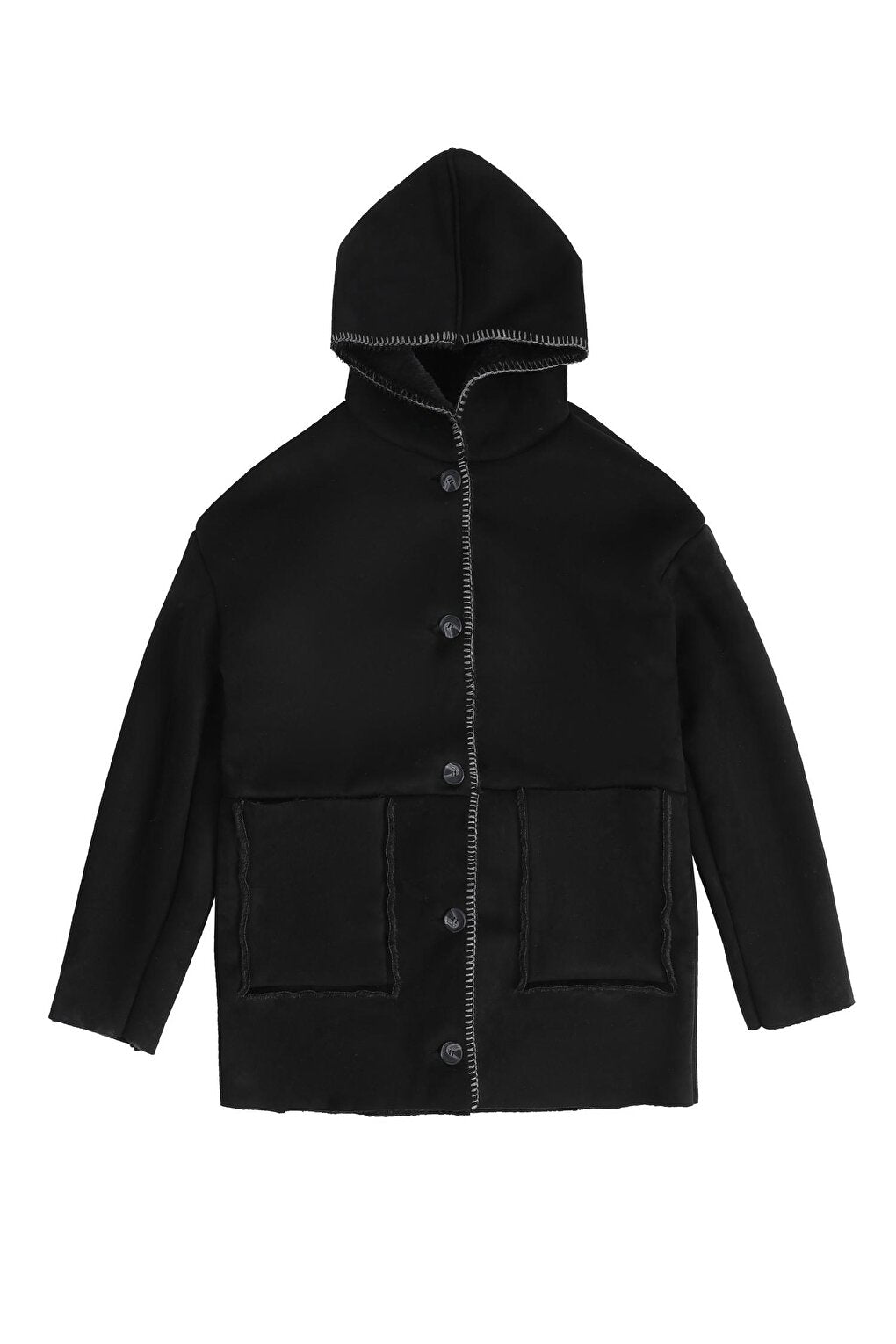 Fur Lined Hooded Coat Black