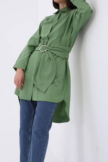 Comfortable Fit Shirt Tunic with Green Belt