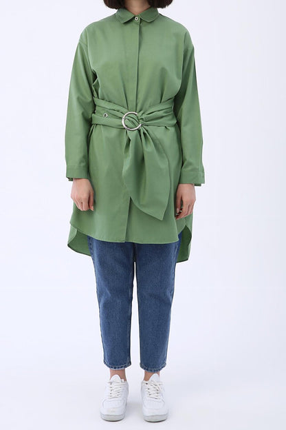 Comfortable Fit Shirt Tunic with Green Belt