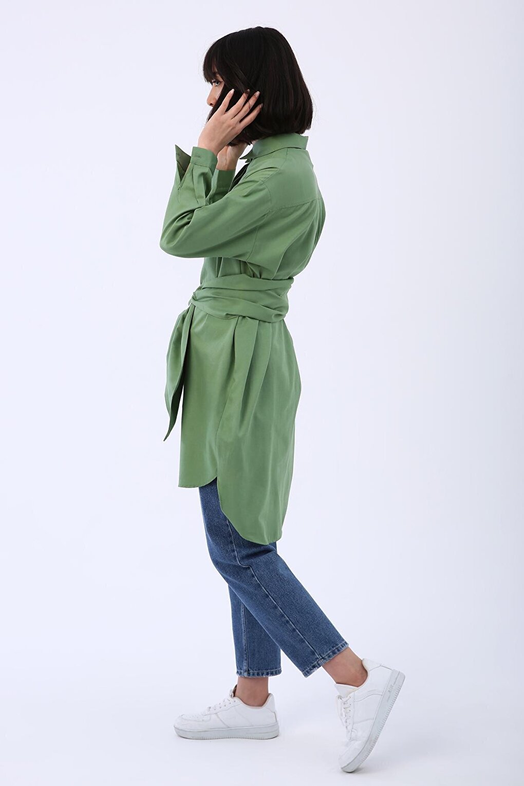 Comfortable Fit Shirt Tunic with Green Belt