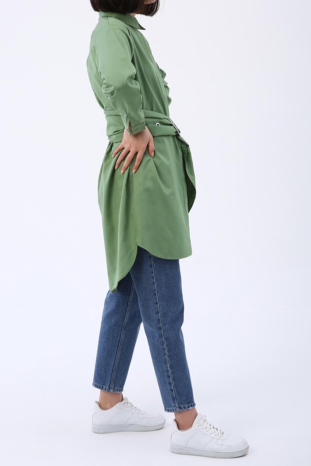 Comfortable Fit Shirt Tunic with Green Belt