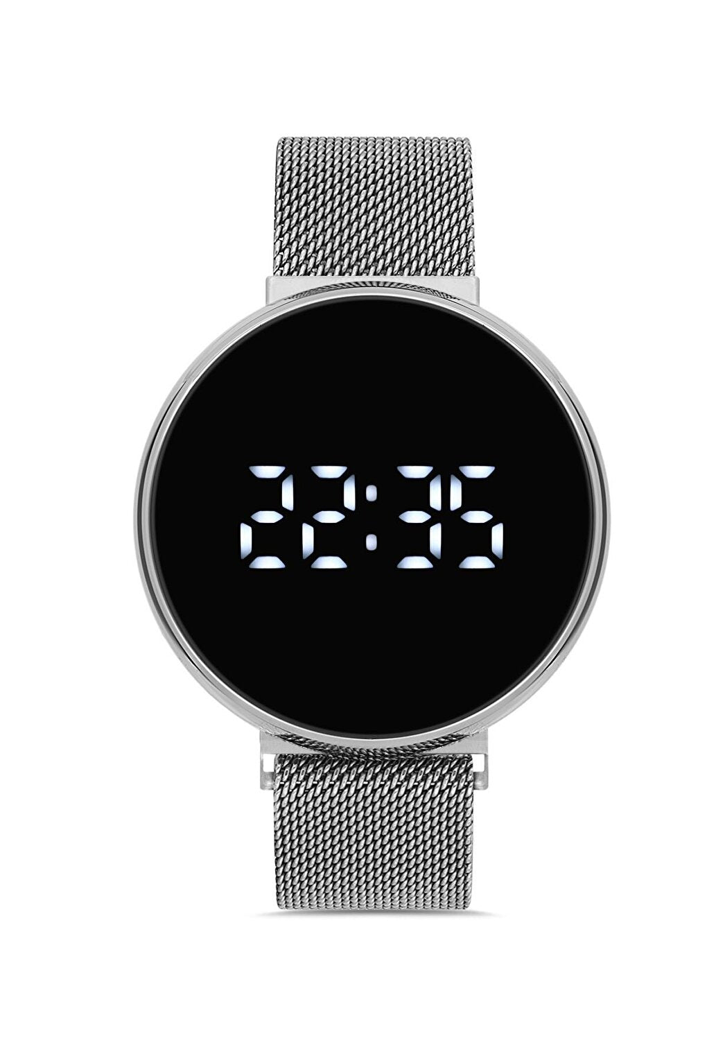 Unisex Black Silver Mesh Digital LED Wristwatch APWR033203